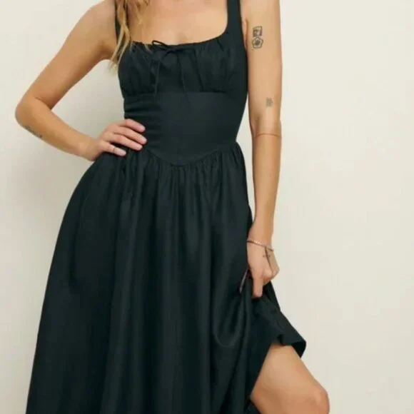 Reformation Balia Linen Dress Black Size 4 - Picture 2 of 10